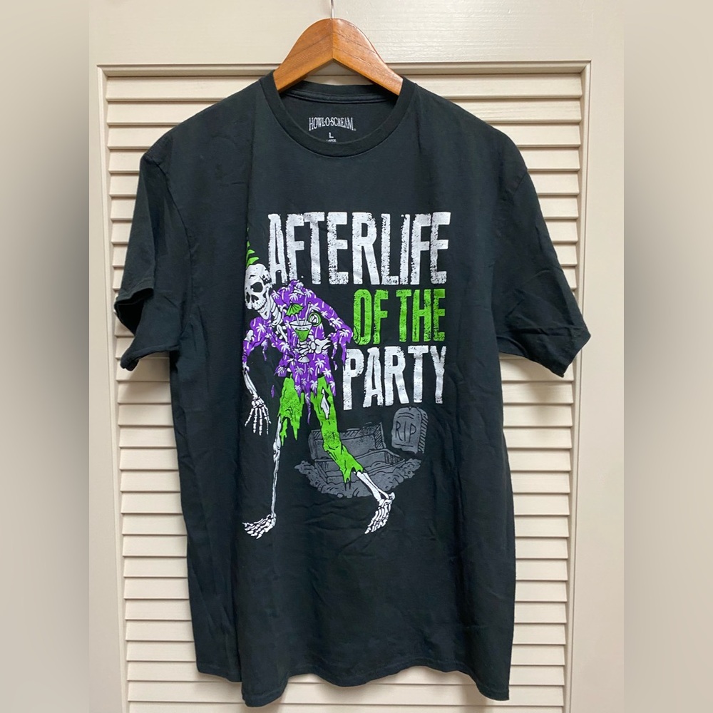 Howl O Scream Afterlife of the Party Skeleton T Shirt Large Halloween Horror Tee